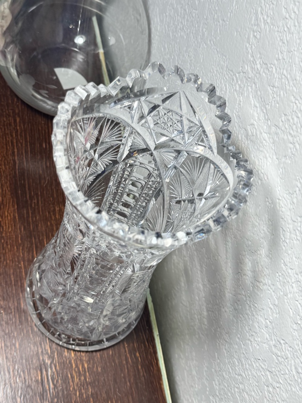 Antique American Brilliant Period Cut Glass Corset Vase 10” Tall Crystal - Picture 5 of 9